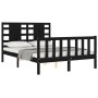 Bed frame with black solid wood headboard 140x200 cm by vidaXL, Beds and slatted bases - Ref: Foro24-3192820, Price: 199,52 €...