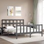 Estructura de cama matrimonio con cabecero madera maciza gris de vidaXL, Camas y somieres - Ref: Foro24-3193018, Precio: 159,...