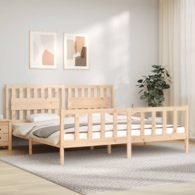 Bed frame with solid wood headboard 200x200 cm by vidaXL, Beds and slatted bases - Ref: Foro24-3192446, Price: 158,99 €, Disc...