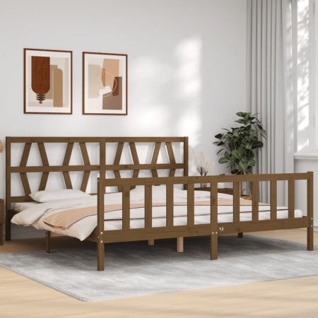 Honey brown solid wood bed frame and headboard 200x200 cm by vidaXL, Beds and slatted bases - Ref: Foro24-3192514, Price: 166...