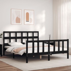 Bed frame with black solid wood headboard 160x200 cm by vidaXL, Beds and slatted bases - Ref: Foro24-3193025, Price: 184,99 €...