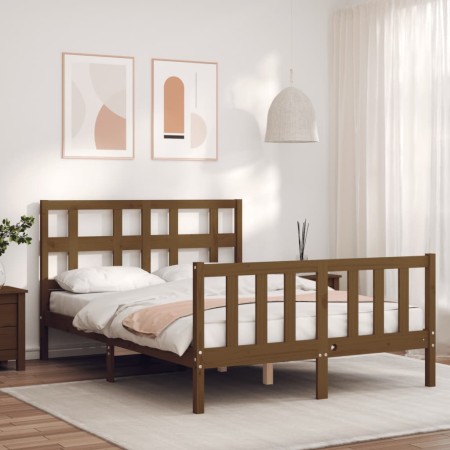 Honey brown solid wood bed frame and headboard 120x200 cm by vidaXL, Beds and slatted bases - Ref: Foro24-3193009, Price: 132...