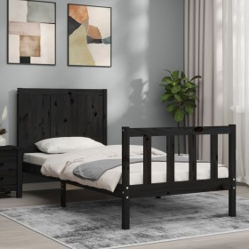 Single bed frame with black solid wood headboard by vidaXL, Beds and slatted bases - Ref: Foro24-3192585, Price: 138,87 €, Di...