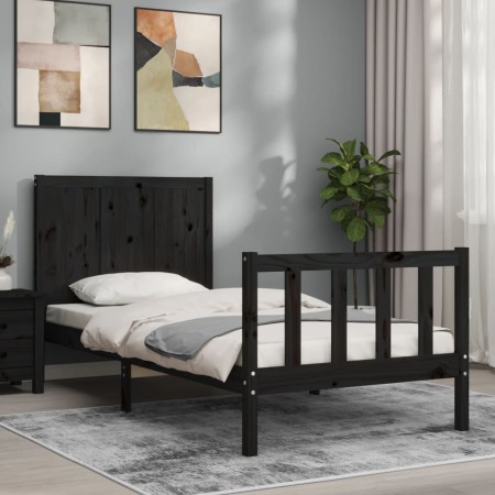 Estructura de cama individual con cabecero madera maciza negro de vidaXL, Camas y somieres - Ref: Foro24-3192585, Precio: 140...