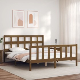 Honey brown wooden bed frame with headboard 160x200 cm by vidaXL, Beds and slatted bases - Ref: Foro24-3193024, Price: 166,99...