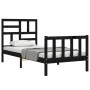 Bed frame with black solid wood headboard 90x200 cm by vidaXL, Beds and slatted bases - Ref: Foro24-3193065, Price: 138,18 €,...