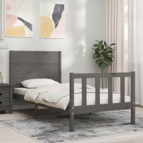 Gray solid wood bed frame with headboard 100x200 cm by vidaXL, Beds and slatted bases - Ref: Foro24-3192743, Price: 127,99 €,...