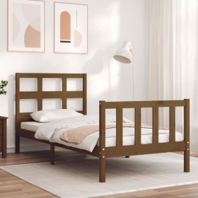 Estructura de cama con cabecero madera maciza marrón miel de vidaXL, Camas y somieres - Ref: Foro24-3192979, Precio: 139,99 €...