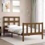 Estructura de cama con cabecero madera maciza marrón miel de vidaXL, Camas y somieres - Ref: Foro24-3192979, Precio: 139,38 €...