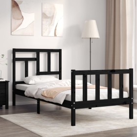 Single bed frame with black solid wood headboard by vidaXL, Beds and slatted bases - Ref: Foro24-3193105, Price: 124,07 €, Di...