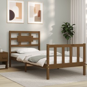 Honey brown solid wood bed frame with headboard by vidaXL, Beds and slatted bases - Ref: Foro24-3192524, Price: 138,90 €, Dis...