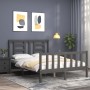 Gray solid wood bed frame with headboard 140x190 cm by vidaXL, Beds and slatted bases - Ref: Foro24-3192863, Price: 143,39 €,...