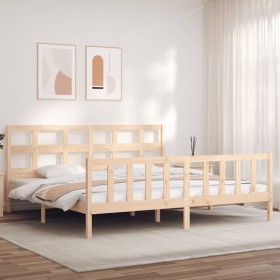 Bed frame with solid wood headboard 200x200 cm by vidaXL, Beds and slatted bases - Ref: Foro24-3193031, Price: 140,99 €, Disc...