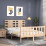 Double bed frame with solid wood headboard by vidaXL, Beds and slatted bases - Ref: Foro24-3192786, Price: 117,50 €, Discount: %