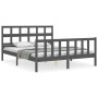 Gray solid wood bed frame with headboard 160x200 cm by vidaXL, Beds and slatted bases - Ref: Foro24-3193023, Price: 154,28 €,...