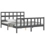 Gray solid wood bed frame with headboard 160x200 cm by vidaXL, Beds and slatted bases - Ref: Foro24-3193023, Price: 154,28 €,...