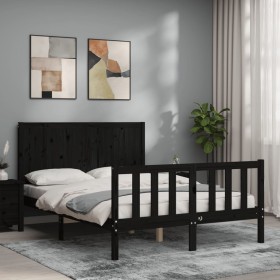 Bed frame with black solid wood headboard 140x200 cm by vidaXL, Beds and slatted bases - Ref: Foro24-3192625, Price: 204,56 €...