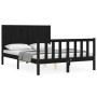 Bed frame with black solid wood headboard 140x200 cm by vidaXL, Beds and slatted bases - Ref: Foro24-3192625, Price: 200,51 €...