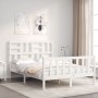 Double bed frame with white solid wood headboard by vidaXL, Beds and slatted bases - Ref: Foro24-3193047, Price: 141,61 €, Di...