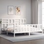 White solid wood bed frame with headboard 200x200 cm by vidaXL, Beds and slatted bases - Ref: Foro24-3193097, Price: 148,64 €...