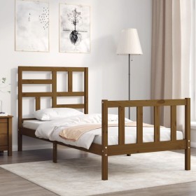 Estructura de cama con cabecero madera maciza marrón miel de vidaXL, Camas y somieres - Ref: Foro24-3193039, Precio: 110,99 €...