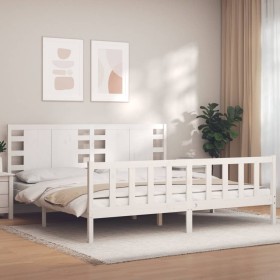 Estructura de cama con cabecero madera maciza blanco 200x200cm de vidaXL, Camas y somieres - Ref: Foro24-3192837, Precio: 166...