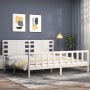 White solid wood bed frame with headboard 200x200cm by vidaXL, Beds and slatted bases - Ref: Foro24-3192837, Price: 166,25 €,...