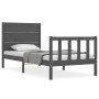 Gray solid wood bed frame with headboard by vidaXL, Beds and slatted bases - Ref: Foro24-3192718, Price: 109,99 €, Discount: %