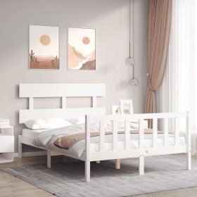 Double bed frame with white solid wood headboard by vidaXL, Beds and slatted bases - Ref: Foro24-3193242, Price: 131,99 €, Di...