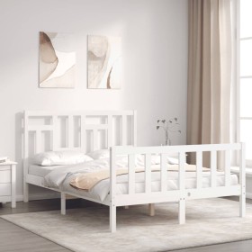 White solid wood bed frame with headboard 120x200 cm by vidaXL, Beds and slatted bases - Ref: Foro24-3193137, Price: 133,15 €...