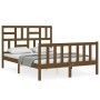 Double bed frame with honey brown wooden headboard by vidaXL, Beds and slatted bases - Ref: Foro24-3193049, Price: 139,04 €, ...