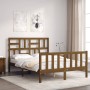 Double bed frame with honey brown wooden headboard by vidaXL, Beds and slatted bases - Ref: Foro24-3193049, Price: 139,04 €, ...