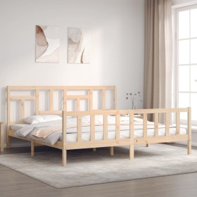 Bed frame with solid wood headboard 200x200 cm by vidaXL, Beds and slatted bases - Ref: Foro24-3193161, Price: 136,99 €, Disc...