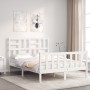 White solid wood bed frame with headboard 140x200 cm by vidaXL, Beds and slatted bases - Ref: Foro24-3193077, Price: 134,99 €...