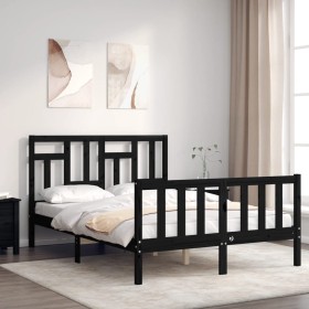 Bed frame with black solid wood headboard 140x200 cm by vidaXL, Beds and slatted bases - Ref: Foro24-3193145, Price: 172,99 €...