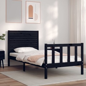 Single bed frame with black solid wood headboard by vidaXL, Beds and slatted bases - Ref: Foro24-3193170, Price: 155,99 €, Di...