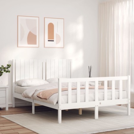 White solid wood bed frame with headboard 140x200 cm by vidaXL, Beds and slatted bases - Ref: Foro24-3192947, Price: 160,60 €...