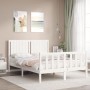 White solid wood bed frame with headboard 140x200 cm by vidaXL, Beds and slatted bases - Ref: Foro24-3192947, Price: 160,60 €...