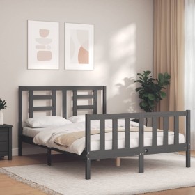 Double bed frame with gray solid wood headboard by vidaXL, Beds and slatted bases - Ref: Foro24-3192858, Price: 139,90 €, Dis...