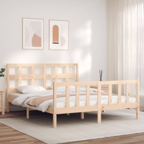 Double bed frame with solid wood headboard by vidaXL, Beds and slatted bases - Ref: Foro24-3193016, Price: 131,99 €, Discount: %