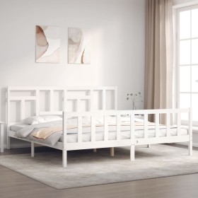 White solid wood bed frame with headboard 200x200 cm by vidaXL, Beds and slatted bases - Ref: Foro24-3193162, Price: 148,99 €...