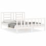 Double bed frame with white solid wood headboard by vidaXL, Beds and slatted bases - Ref: Foro24-3192887, Price: 138,70 €, Di...