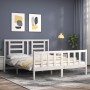 Double bed frame with white solid wood headboard by vidaXL, Beds and slatted bases - Ref: Foro24-3192887, Price: 138,70 €, Di...