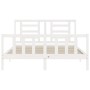 Double bed frame with white solid wood headboard by vidaXL, Beds and slatted bases - Ref: Foro24-3192887, Price: 138,70 €, Di...