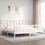 Double bed frame with white solid wood headboard by vidaXL, Beds and slatted bases - Ref: Foro24-3193157, Price: 154,99 €, Di...