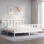 Double bed frame with white solid wood headboard by vidaXL, Beds and slatted bases - Ref: Foro24-3193157, Price: 154,99 €, Di...