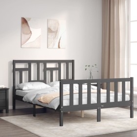 Double bed frame with gray solid wood headboard by vidaXL, Beds and slatted bases - Ref: Foro24-3193113, Price: 154,87 €, Dis...