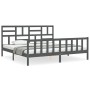 Gray solid wood bed frame with headboard 200x200 cm by vidaXL, Beds and slatted bases - Ref: Foro24-3193098, Price: 168,08 €,...