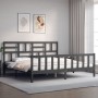 Gray solid wood bed frame with headboard 200x200 cm by vidaXL, Beds and slatted bases - Ref: Foro24-3193098, Price: 168,08 €,...