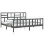 Gray solid wood bed frame with headboard 200x200 cm by vidaXL, Beds and slatted bases - Ref: Foro24-3193098, Price: 168,08 €,...